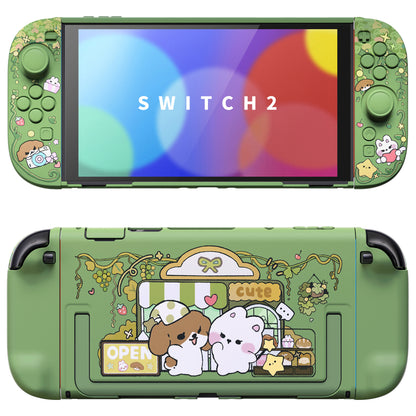 PlayVital キュートなカートゥーンデザイン ハード保護ケース Nintendo Switch 2 用 キズ防止・ドック対応 かわいいハードシェル サムグリップ＆ステッカー＆ボタンキャップ付き【森のパン屋さん】