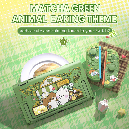 PlayVital キュートなカートゥーンデザイン ハード保護ケース Nintendo Switch 2 用 キズ防止・ドック対応 かわいいハードシェル サムグリップ＆ステッカー＆ボタンキャップ付き【森のパン屋さん】