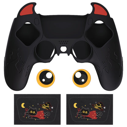 PlayVital Cute Demon Controller Silicone Case with Thumb Grips for PS5 Wireless Controller, Compatible with Charging Station - Black - DEPFP001 PlayVital