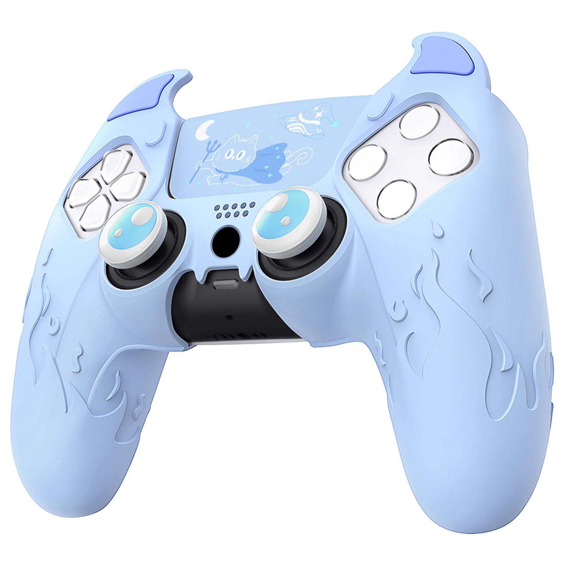 PlayVital Cute Demon Controller Silicone Case with Thumb Grips for PS5 Wireless Controller, Compatible with Charging Station - Blue - DEPFP004 PlayVital