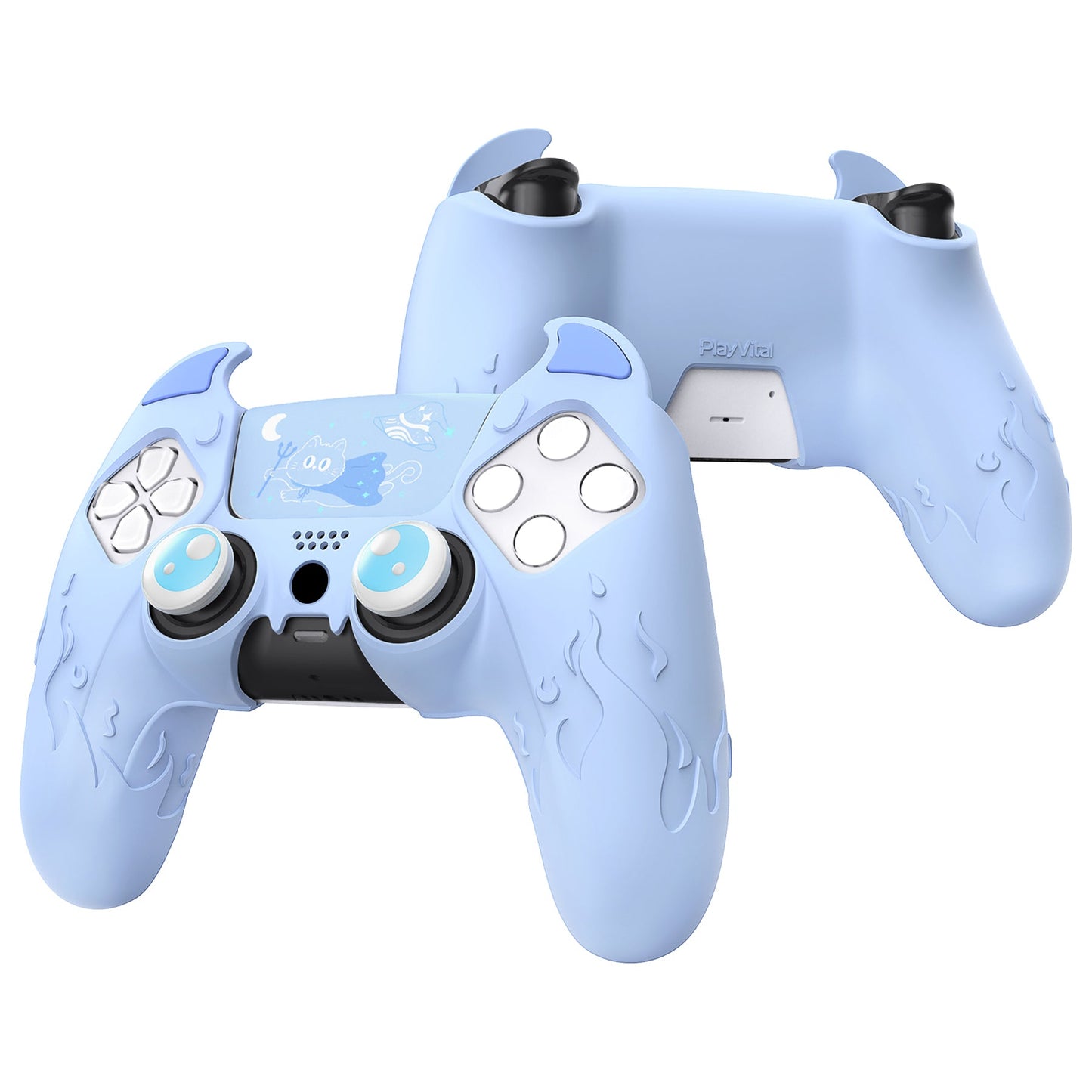 PlayVital Cute Demon Controller Silicone Case with Thumb Grips for PS5 Wireless Controller, Compatible with Charging Station - Blue - DEPFP004 PlayVital