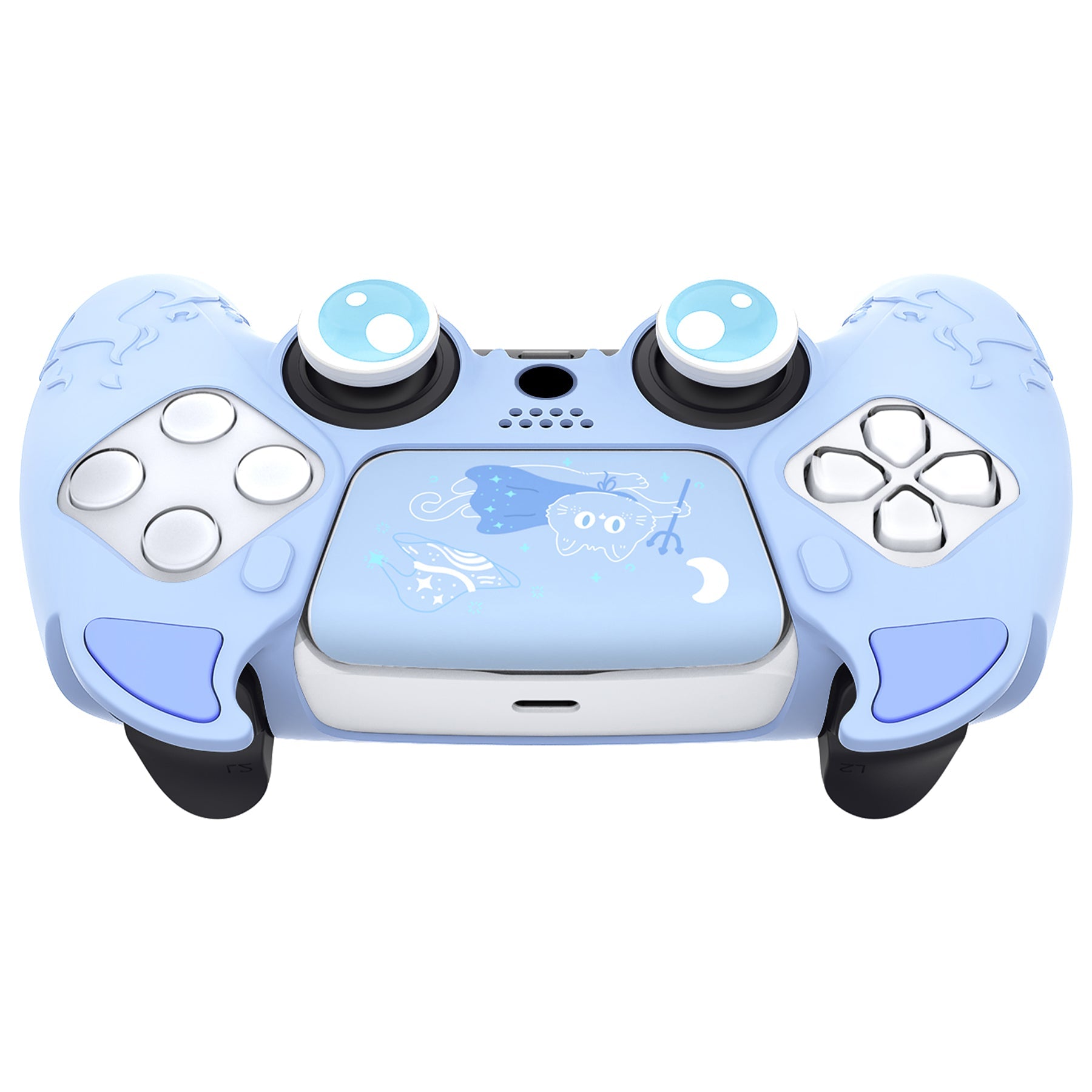 PlayVital Cute Demon Controller Silicone Case with Thumb Grips for PS5 Wireless Controller, Compatible with Charging Station - Blue - DEPFP004 PlayVital