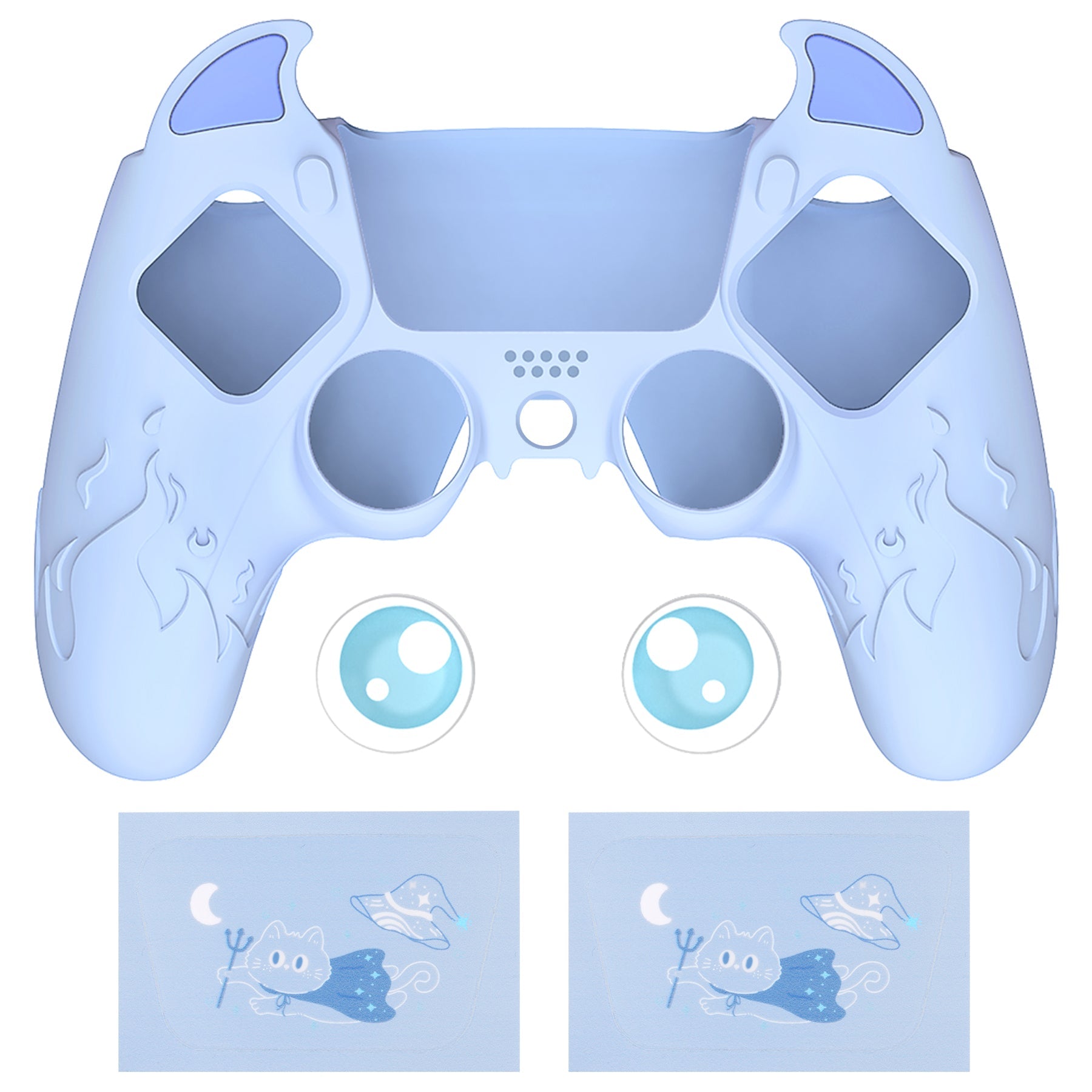 PlayVital Cute Demon Controller Silicone Case with Thumb Grips for PS5 Wireless Controller, Compatible with Charging Station - Blue - DEPFP004 PlayVital