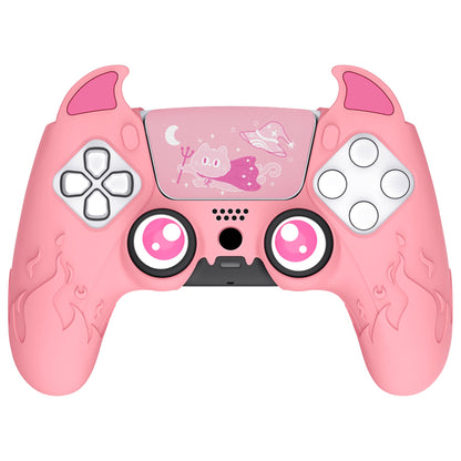 PlayVital Cute Demon Controller Silicone Case with Thumb Grips for PS5 Wireless Controller, Compatible with Charging Station - Pink - DEPFP003 PlayVital