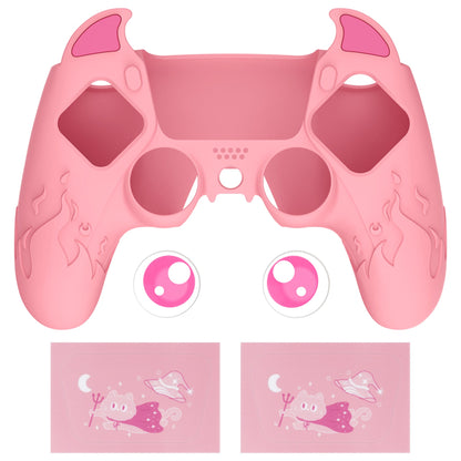 PlayVital Cute Demon Controller Silicone Case with Thumb Grips for PS5 Wireless Controller, Compatible with Charging Station - Pink - DEPFP003 PlayVital