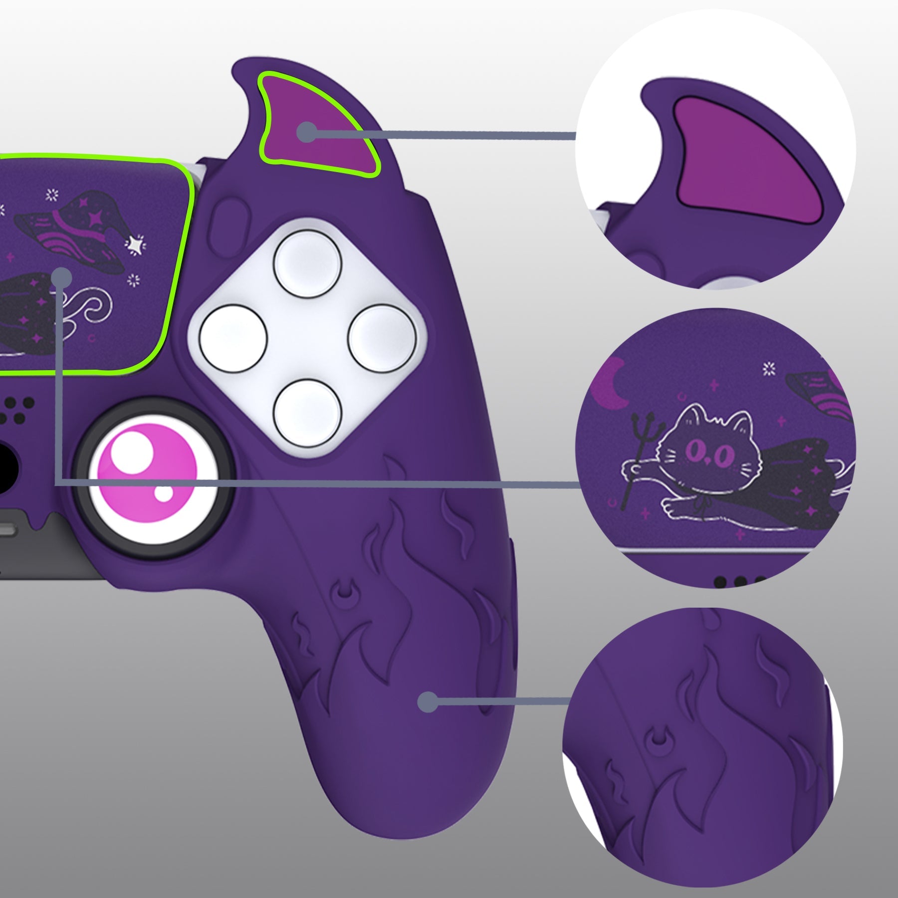 PlayVital Cute Demon Controller Silicone Case with Thumb Grips for PS5 Wireless Controller, Compatible with Charging Station - Purple - DEPFP002 PlayVital