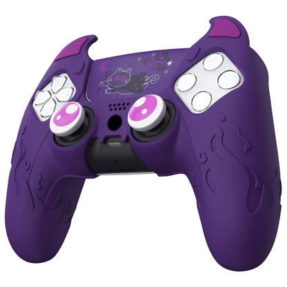 PlayVital Cute Demon Controller Silicone Case with Thumb Grips for PS5 Wireless Controller, Compatible with Charging Station - Purple - DEPFP002 PlayVital