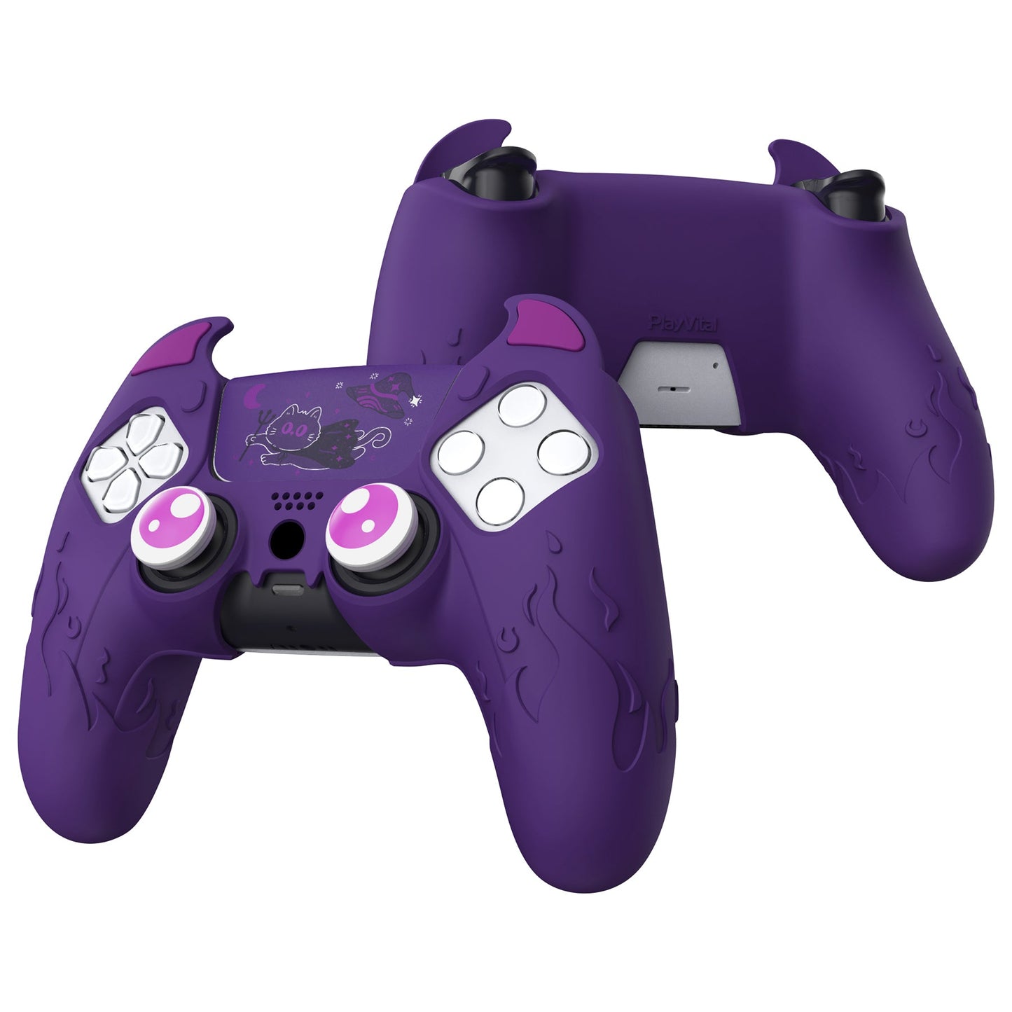 PlayVital Cute Demon Controller Silicone Case with Thumb Grips for PS5 Wireless Controller, Compatible with Charging Station - Purple - DEPFP002 PlayVital