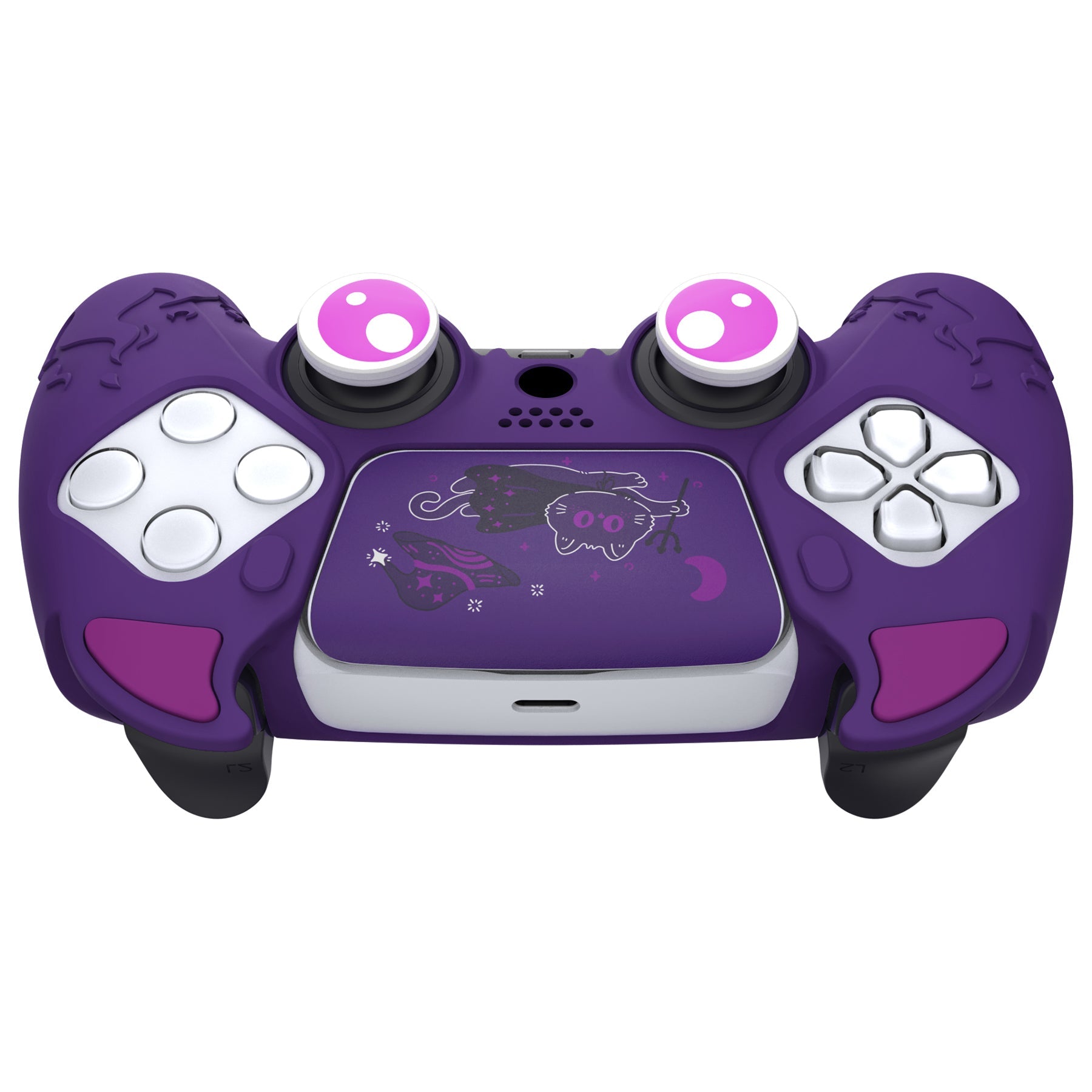 PlayVital Cute Demon Controller Silicone Case with Thumb Grips for PS5 Wireless Controller, Compatible with Charging Station - Purple - DEPFP002 PlayVital