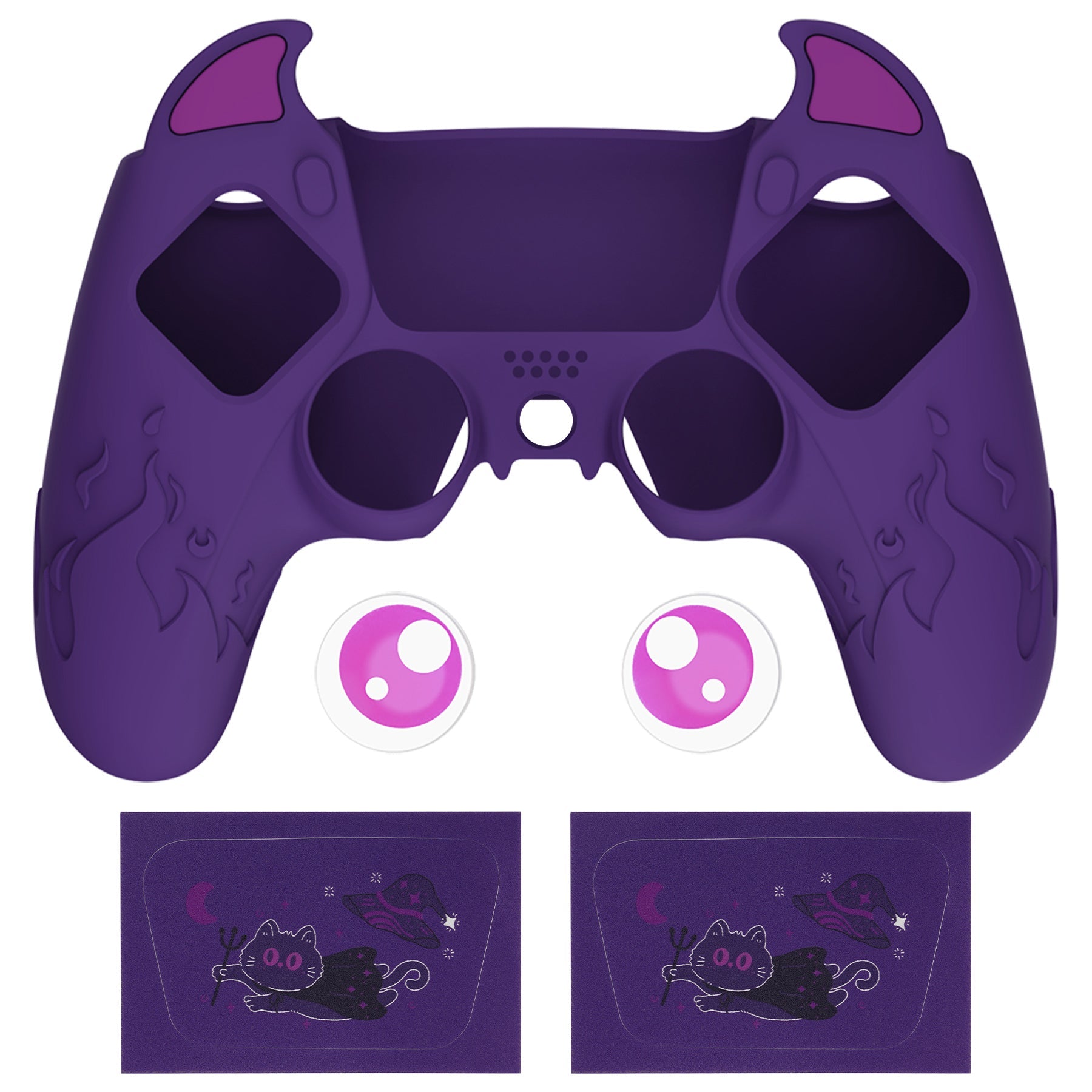 PlayVital Cute Demon Controller Silicone Case with Thumb Grips for PS5 Wireless Controller, Compatible with Charging Station - Purple - DEPFP002 PlayVital