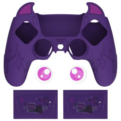 PlayVital Cute Demon Controller Silicone Case with Thumb Grips for PS5 Wireless Controller, Compatible with Charging Station - Purple - DEPFP002 PlayVital