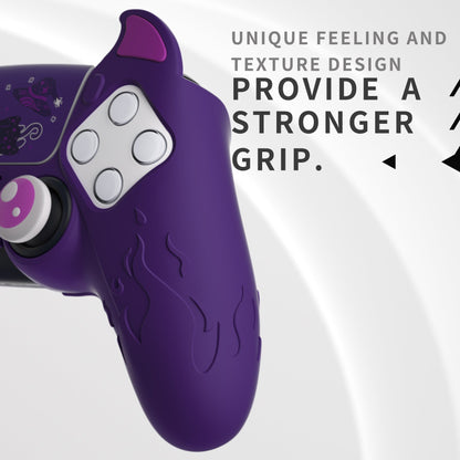 PlayVital Cute Demon Controller Silicone Case with Thumb Grips for PS5 Wireless Controller, Compatible with Charging Station - Purple - DEPFP002 PlayVital