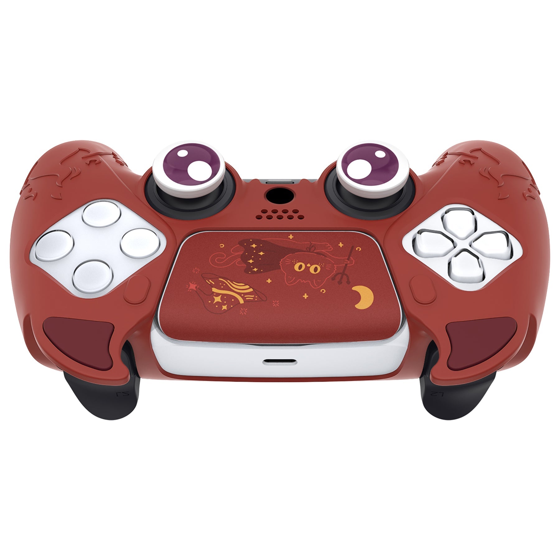 PlayVital Cute Demon Controller Silicone Case with Thumb Grips for PS5 Wireless Controller, Compatible with Charging Station - Red - DEPFP005 PlayVital