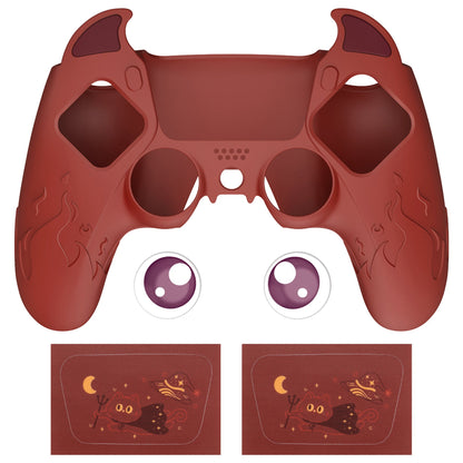 PlayVital Cute Demon Controller Silicone Case with Thumb Grips for PS5 Wireless Controller, Compatible with Charging Station - Red - DEPFP005 PlayVital