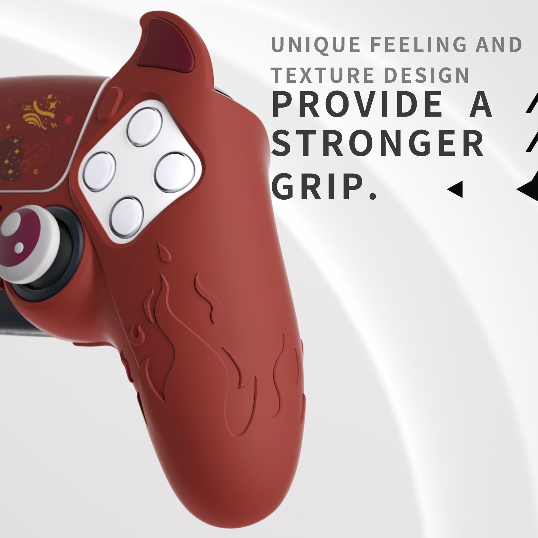 PlayVital Cute Demon Controller Silicone Case with Thumb Grips for PS5 Wireless Controller, Compatible with Charging Station - Red - DEPFP005 PlayVital