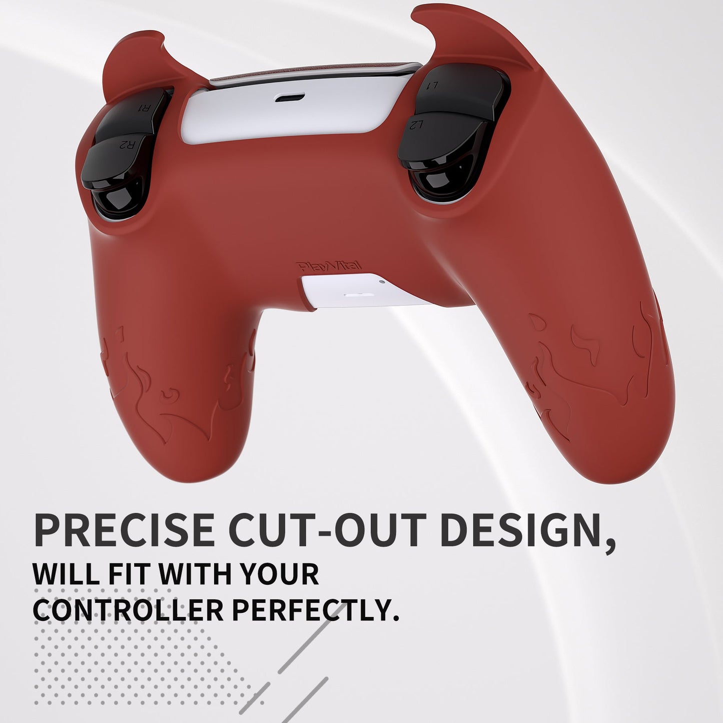 PlayVital Cute Demon Controller Silicone Case with Thumb Grips for PS5 Wireless Controller, Compatible with Charging Station - Red - DEPFP005 PlayVital