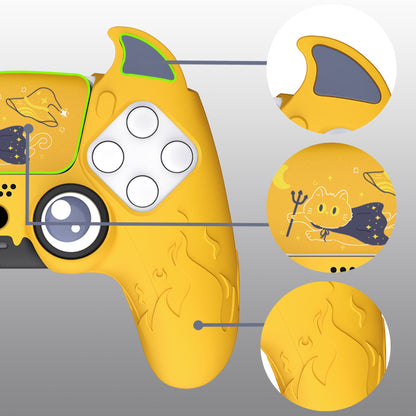 PlayVital Cute Demon Controller Silicone Case with Thumb Grips for PS5 Wireless Controller, Compatible with Charging Station - Yellow - DEPFP006 PlayVital