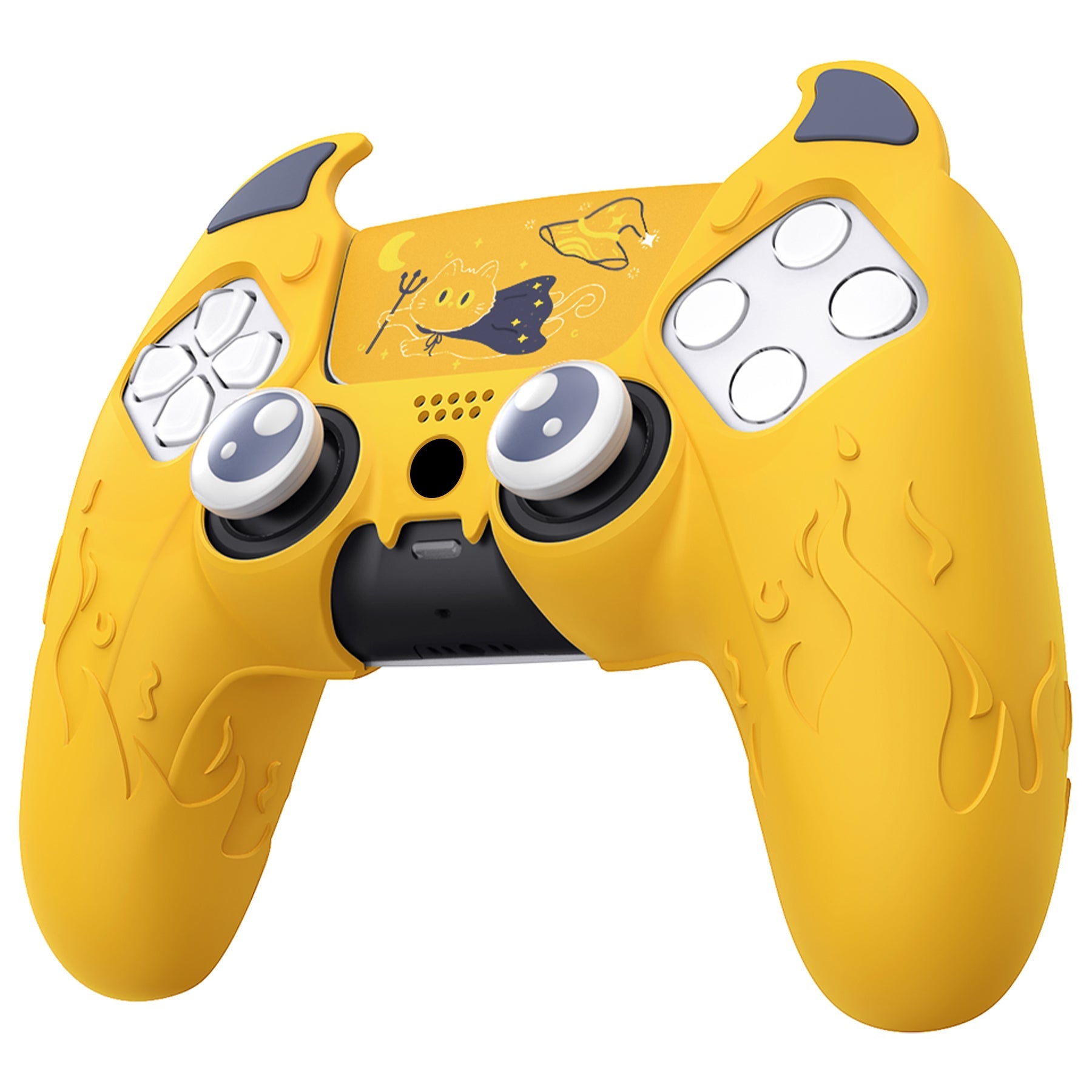 PlayVital Cute Demon Controller Silicone Case with Thumb Grips for PS5 Wireless Controller, Compatible with Charging Station - Yellow - DEPFP006 PlayVital