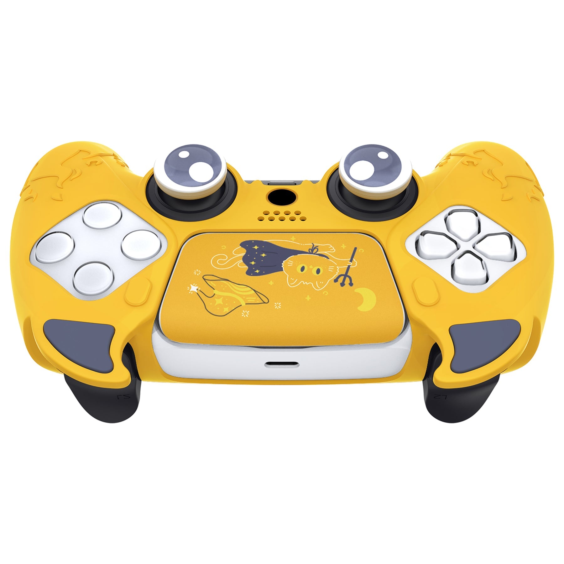 PlayVital Cute Demon Controller Silicone Case with Thumb Grips for PS5 Wireless Controller, Compatible with Charging Station - Yellow - DEPFP006 PlayVital