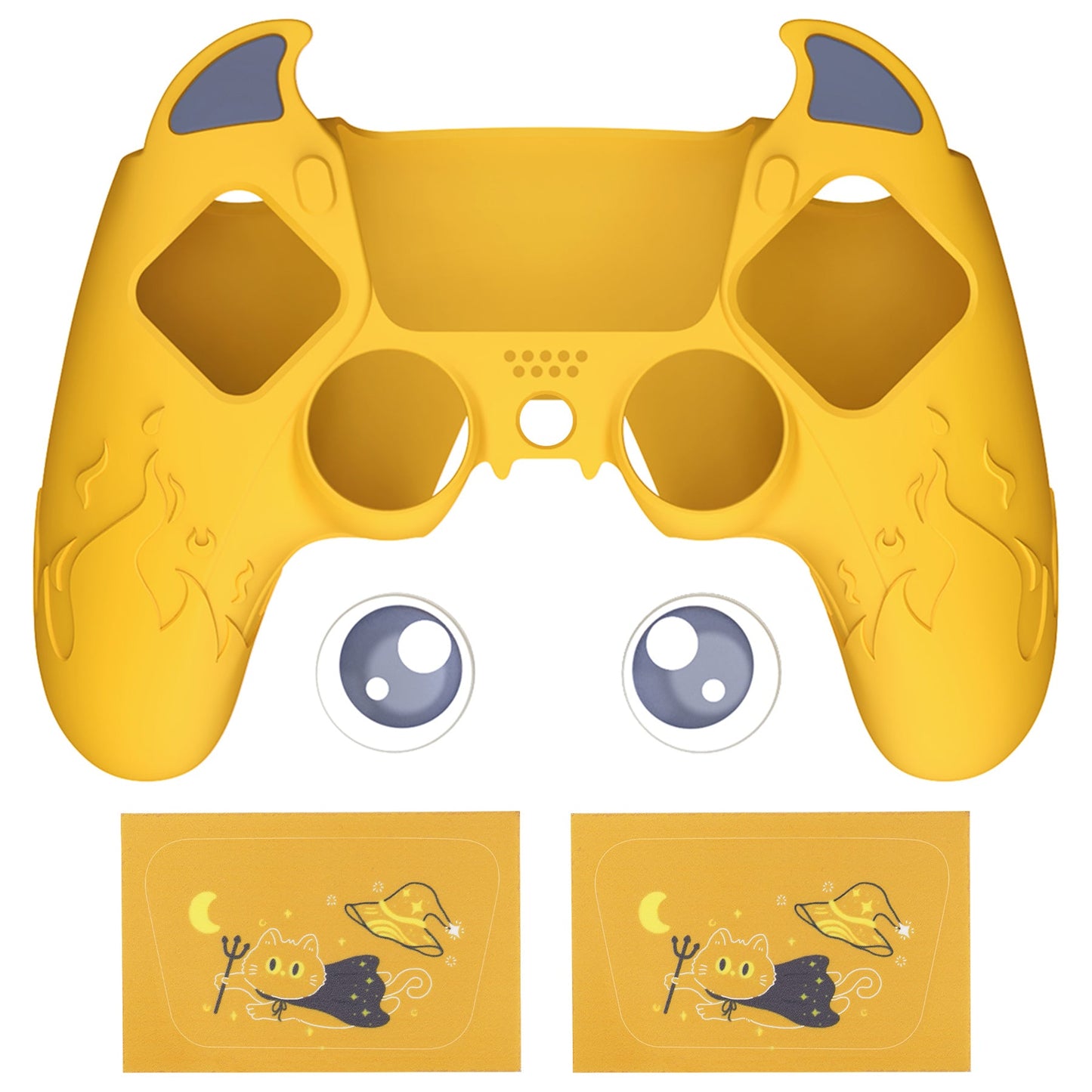 PlayVital Cute Demon Controller Silicone Case with Thumb Grips for PS5 Wireless Controller, Compatible with Charging Station - Yellow - DEPFP006 PlayVital