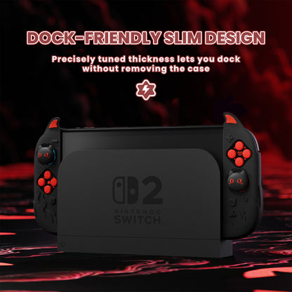 PlayVital 可愛い悪魔 プロテクティブシェル Nintendo Switch 2 用 サムグリップ＆ステッカー付き 滑り止め・ドック対応 ハードケース【ブラック】
