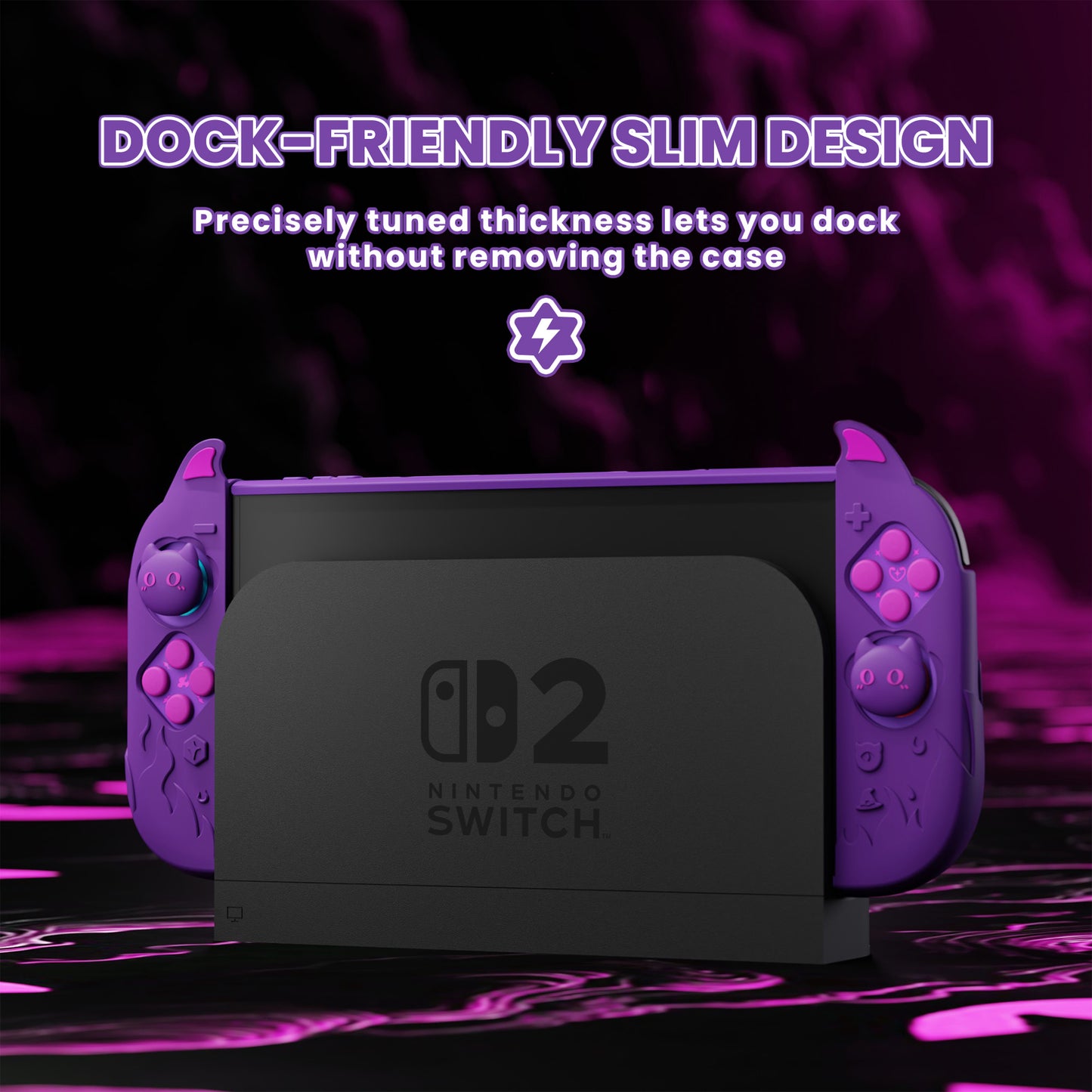 PlayVital 可愛い悪魔 プロテクティブシェル Nintendo Switch 2 用 サムグリップ＆ステッカー付き 滑り止め・ドック対応 ハードケース【パープル】