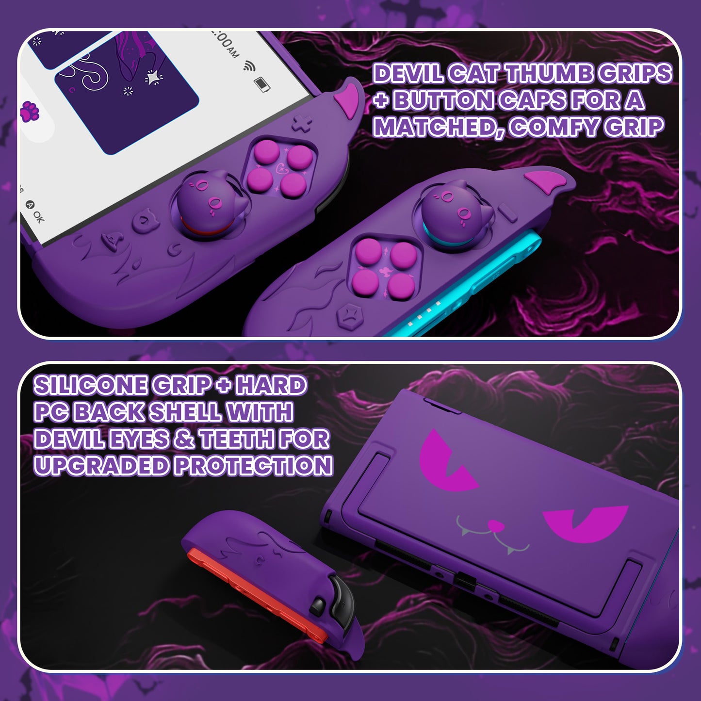 PlayVital 可愛い悪魔 プロテクティブシェル Nintendo Switch 2 用 サムグリップ＆ステッカー付き 滑り止め・ドック対応 ハードケース【パープル】