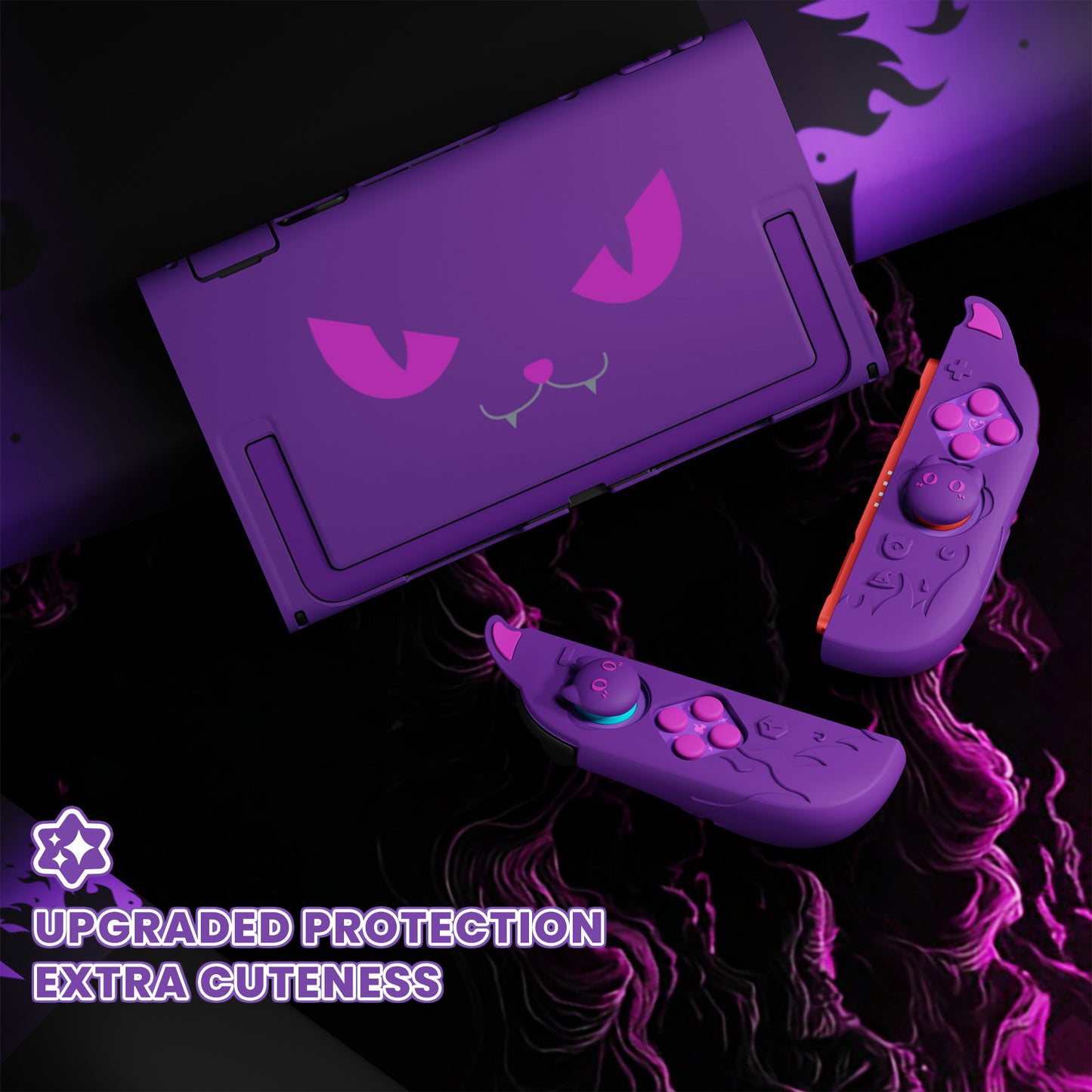 PlayVital 可愛い悪魔 プロテクティブシェル Nintendo Switch 2 用 サムグリップ＆ステッカー付き 滑り止め・ドック対応 ハードケース【パープル】