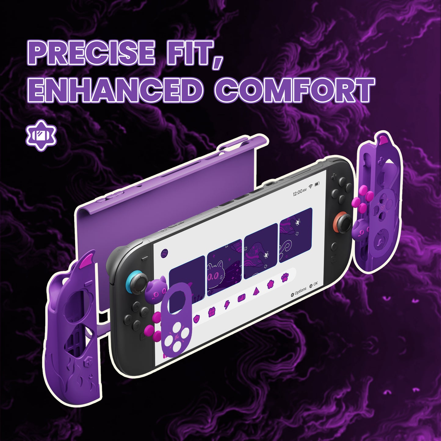 PlayVital 可愛い悪魔 プロテクティブシェル Nintendo Switch 2 用 サムグリップ＆ステッカー付き 滑り止め・ドック対応 ハードケース【パープル】