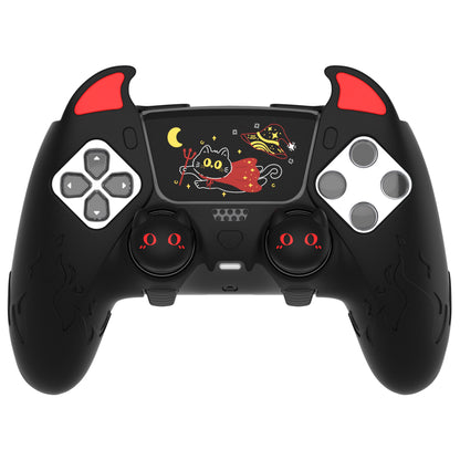 PlayVital キュートデーモン シリコンカバー（タッチパッドステッカー＆サムグリップキャップ付き）PS5 Edge コントローラー用【ブラック】
