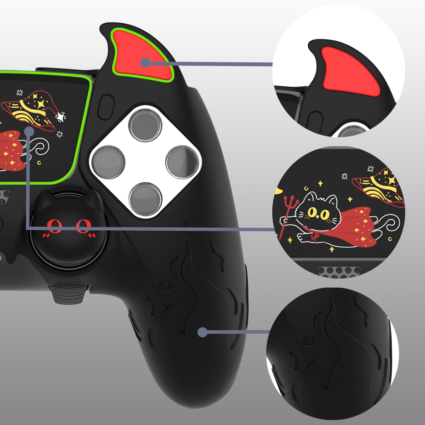 PlayVital キュートデーモン シリコンカバー（タッチパッドステッカー＆サムグリップキャップ付き）PS5 Edge コントローラー用【ブラック】