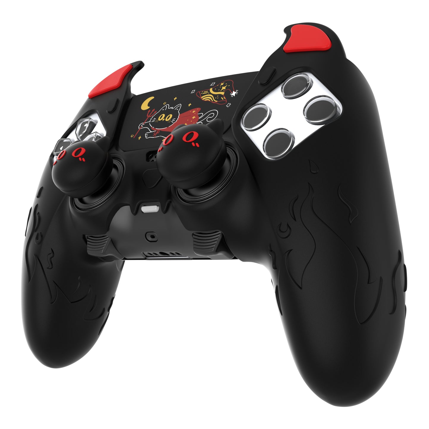 PlayVital キュートデーモン シリコンカバー（タッチパッドステッカー＆サムグリップキャップ付き）PS5 Edge コントローラー用【ブラック】