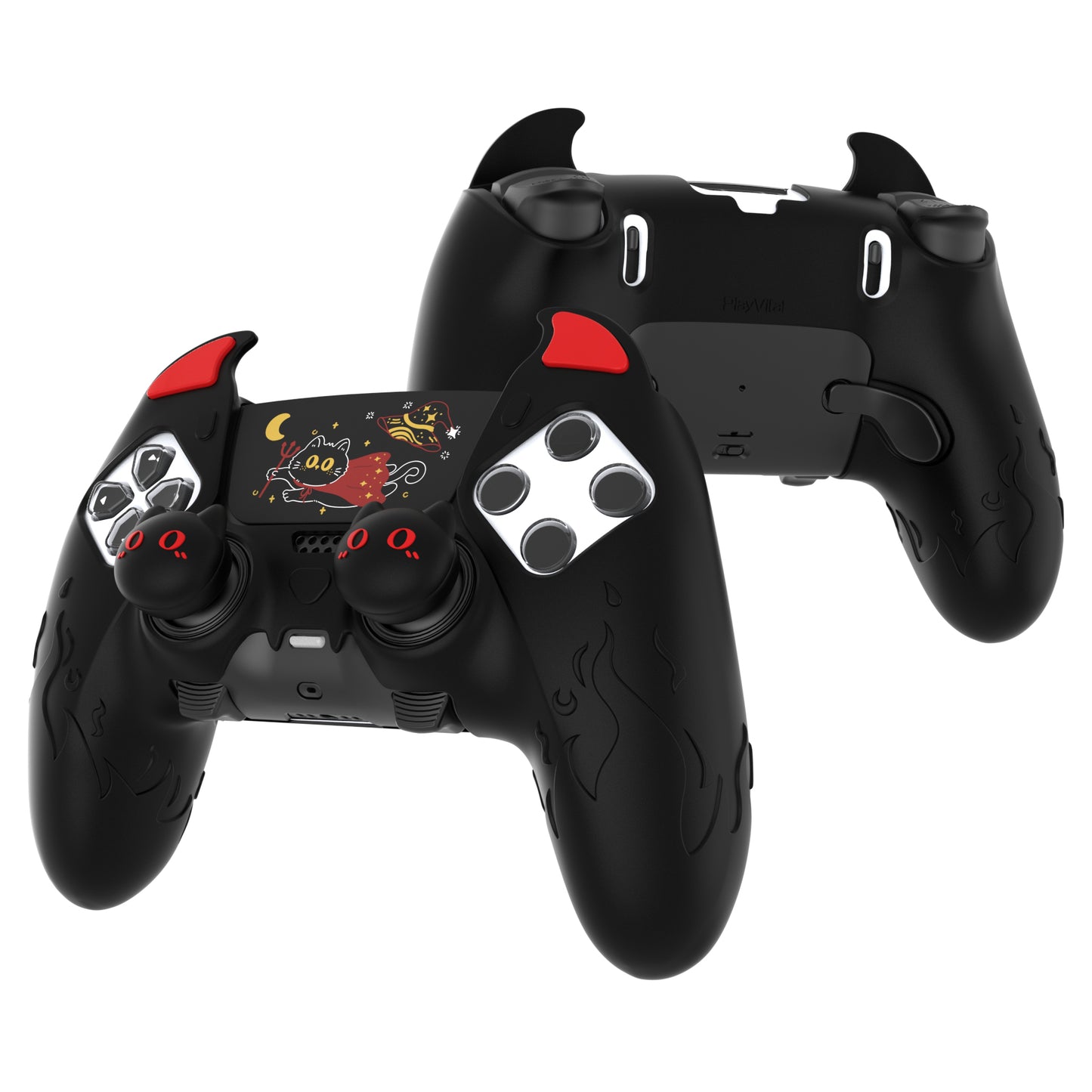 PlayVital キュートデーモン シリコンカバー（タッチパッドステッカー＆サムグリップキャップ付き）PS5 Edge コントローラー用【ブラック】