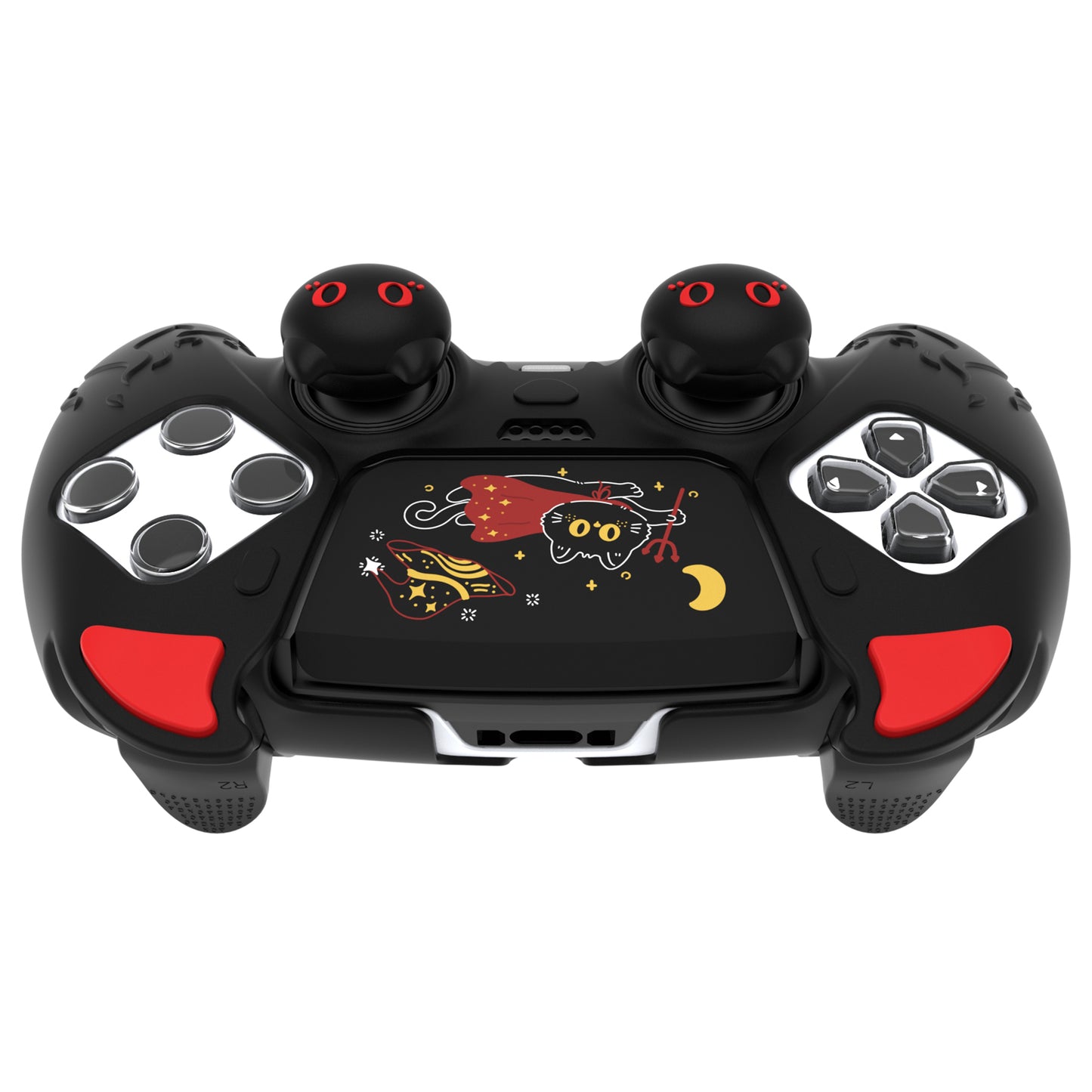 PlayVital キュートデーモン シリコンカバー（タッチパッドステッカー＆サムグリップキャップ付き）PS5 Edge コントローラー用【ブラック】