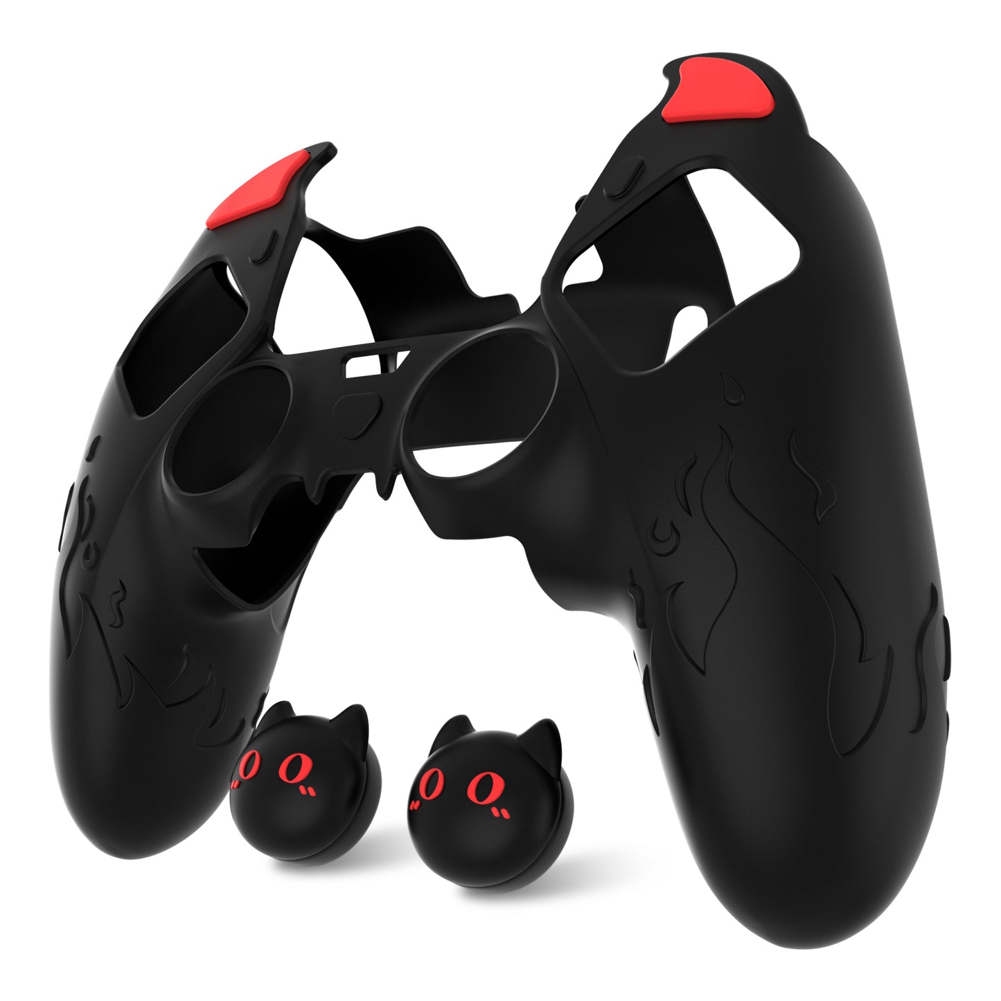 PlayVital キュートデーモン シリコンカバー（タッチパッドステッカー＆サムグリップキャップ付き）PS5 Edge コントローラー用【ブラック】