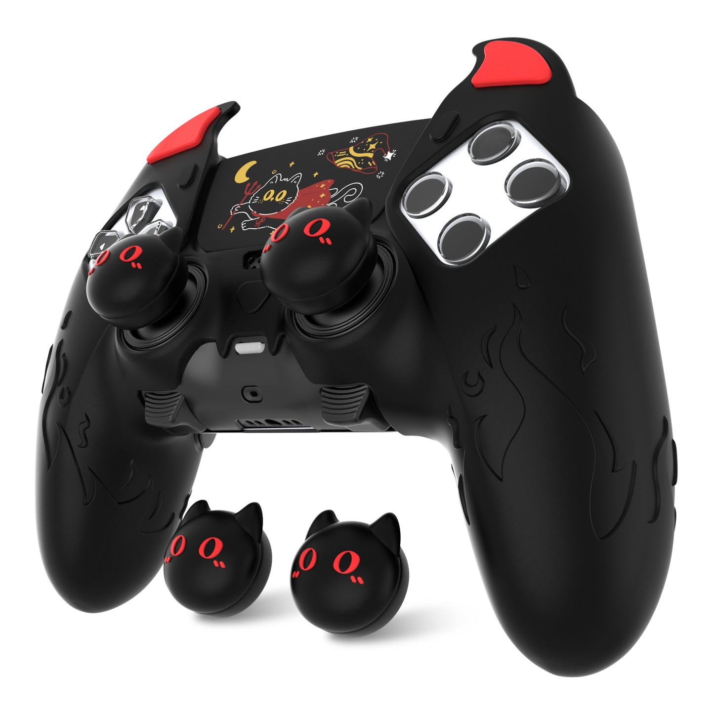 PlayVital キュートデーモン シリコンカバー（タッチパッドステッカー＆サムグリップキャップ付き）PS5 Edge コントローラー用【ブラック】