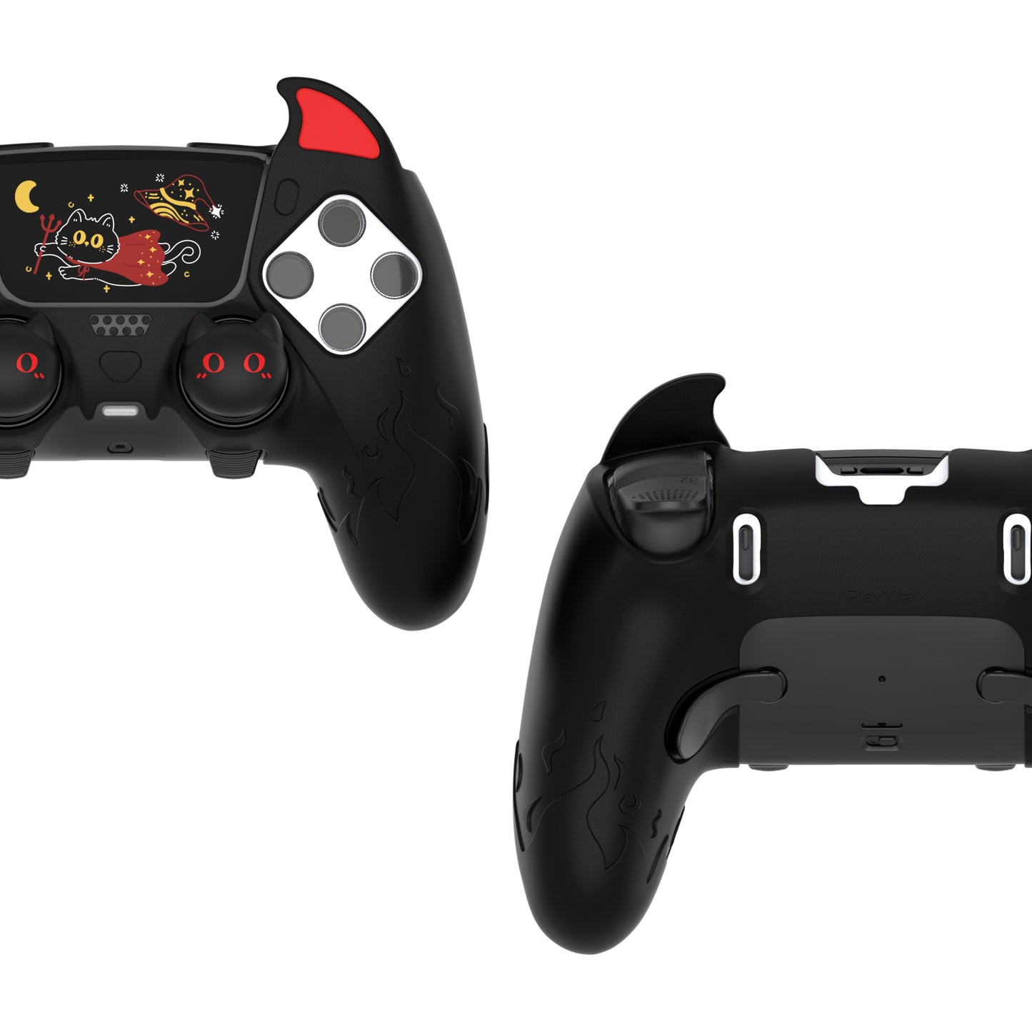 PlayVital キュートデーモン シリコンカバー（タッチパッドステッカー＆サムグリップキャップ付き）PS5 Edge コントローラー用【ブラック】