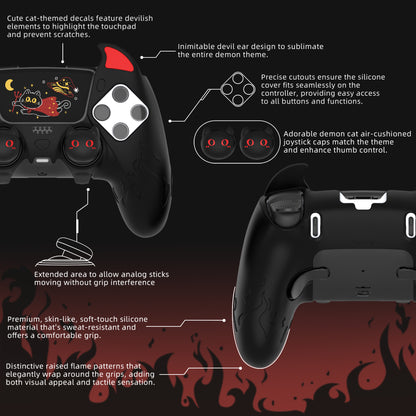 PlayVital キュートデーモン シリコンカバー（タッチパッドステッカー＆サムグリップキャップ付き）PS5 Edge コントローラー用【ブラック】