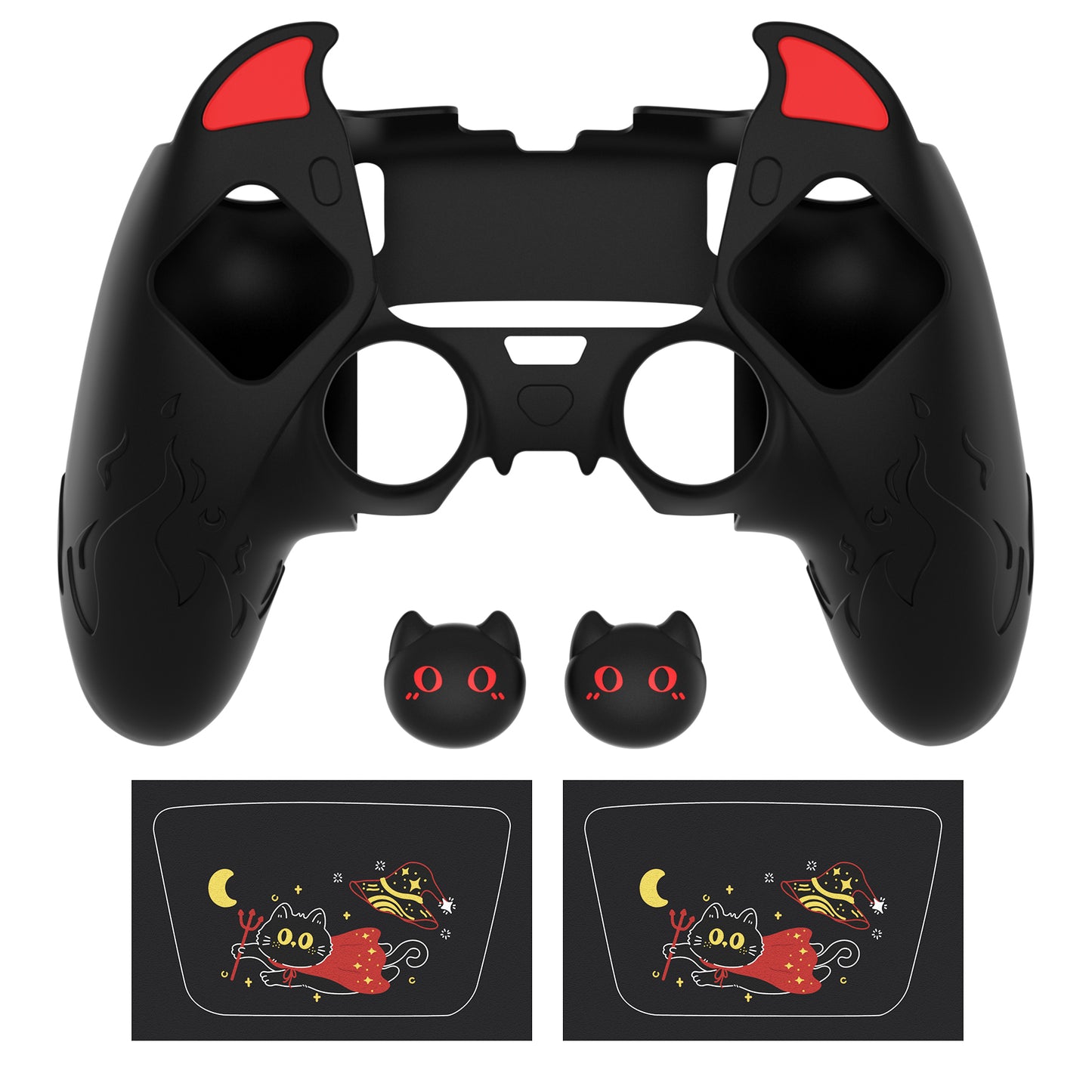 PlayVital キュートデーモン シリコンカバー（タッチパッドステッカー＆サムグリップキャップ付き）PS5 Edge コントローラー用【ブラック】