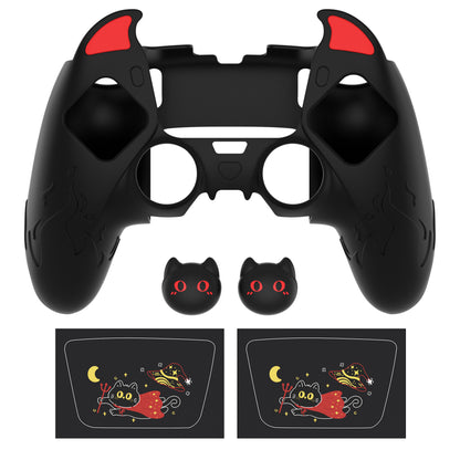PlayVital キュートデーモン シリコンカバー（タッチパッドステッカー＆サムグリップキャップ付き）PS5 Edge コントローラー用【ブラック】
