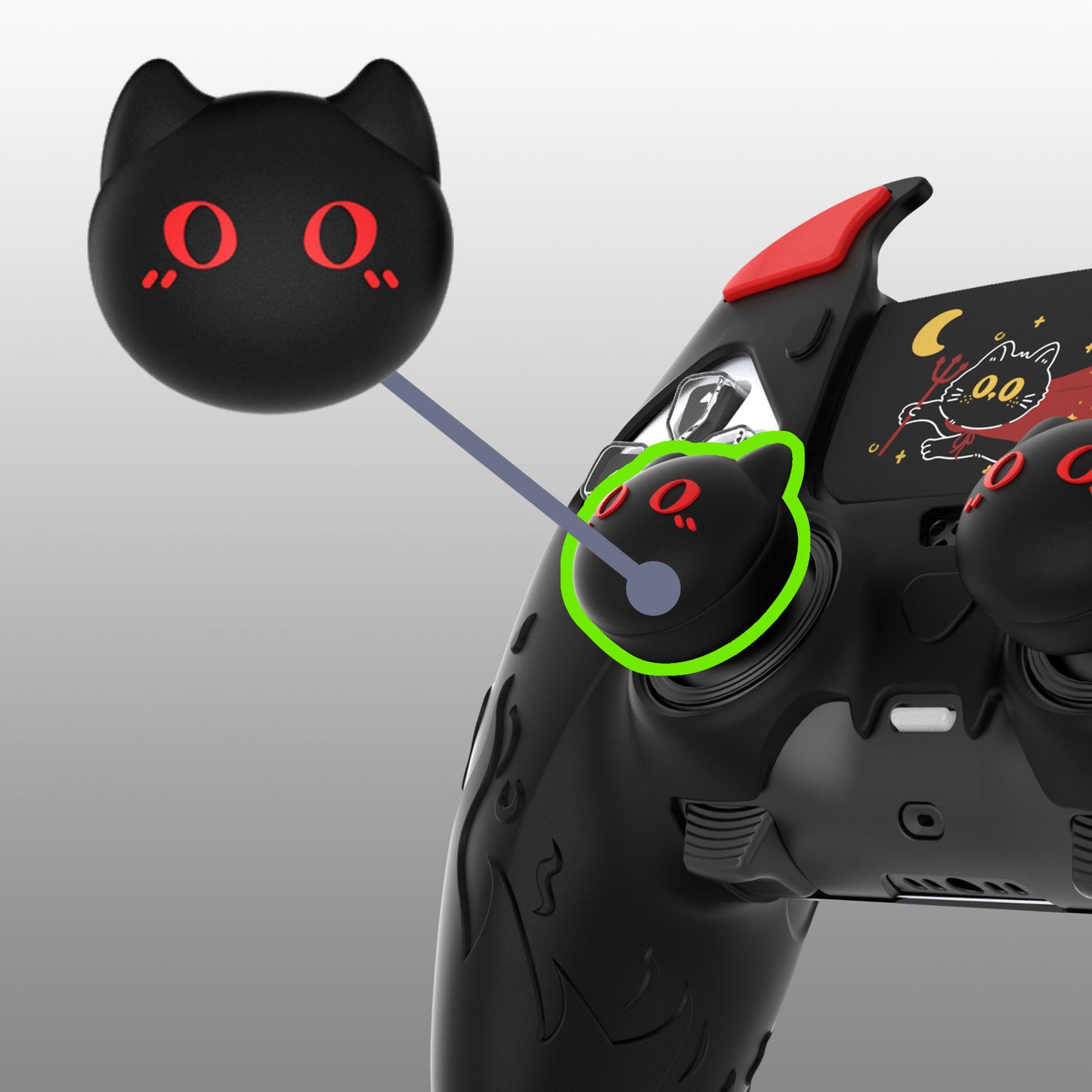 PlayVital キュートデーモン シリコンカバー（タッチパッドステッカー＆サムグリップキャップ付き）PS5 Edge コントローラー用【ブラック】