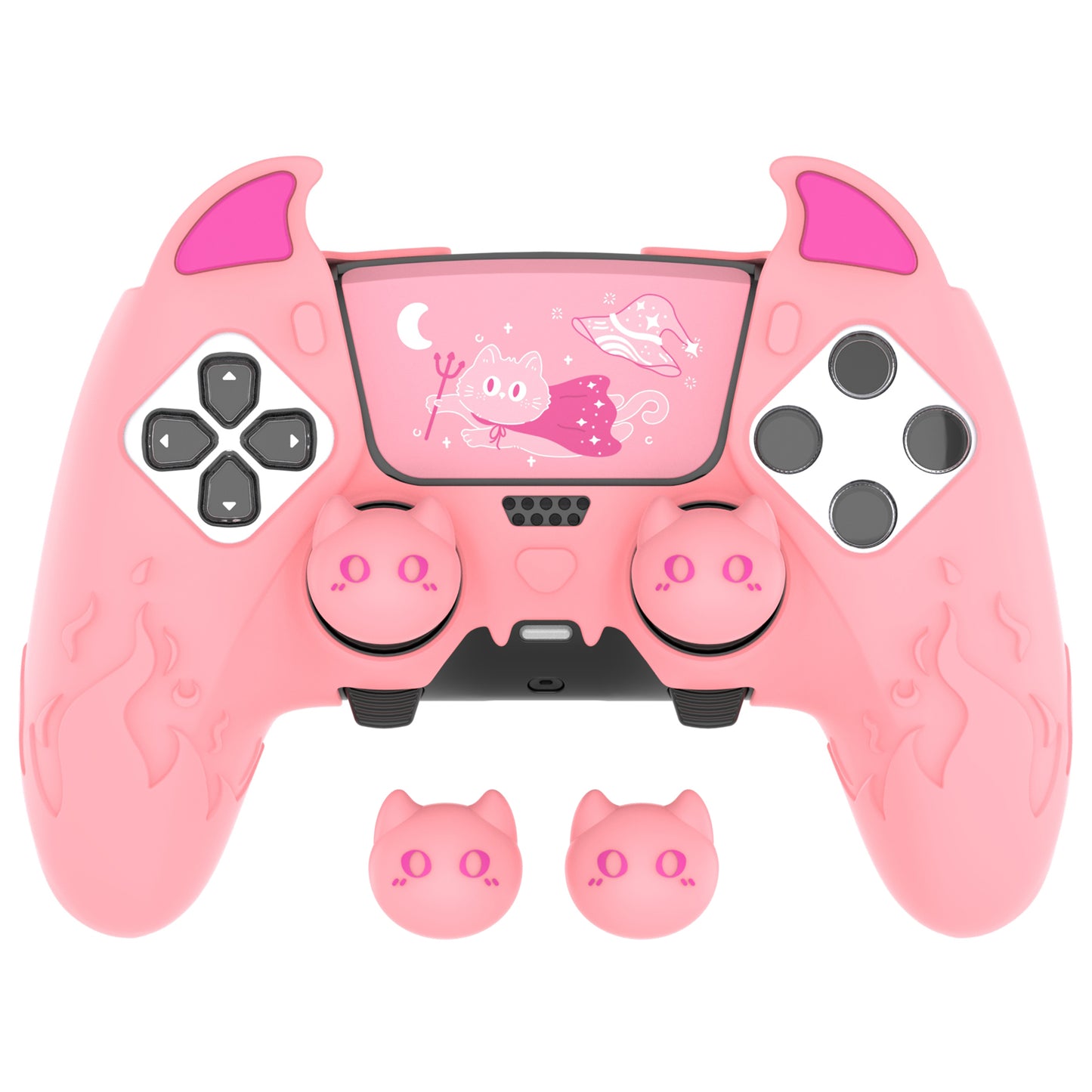 PlayVital キュートデーモン シリコンカバー（タッチパッドステッカー＆サムグリップキャップ付き）PS5 Edge コントローラー用【ピンク】