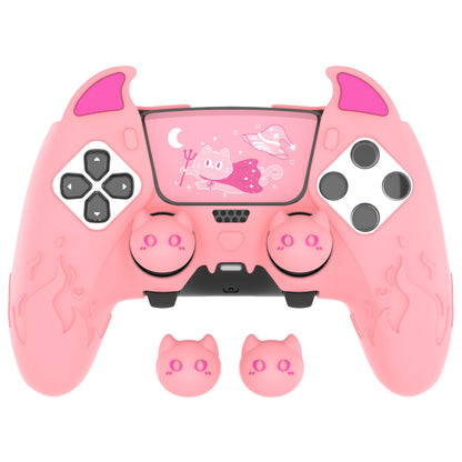 PlayVital キュートデーモン シリコンカバー（タッチパッドステッカー＆サムグリップキャップ付き）PS5 Edge コントローラー用【ピンク】