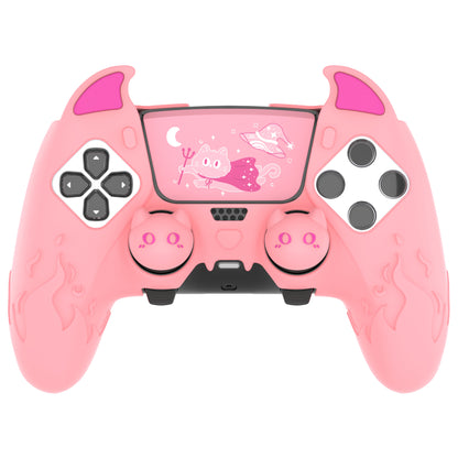 PlayVital キュートデーモン シリコンカバー（タッチパッドステッカー＆サムグリップキャップ付き）PS5 Edge コントローラー用【ピンク】