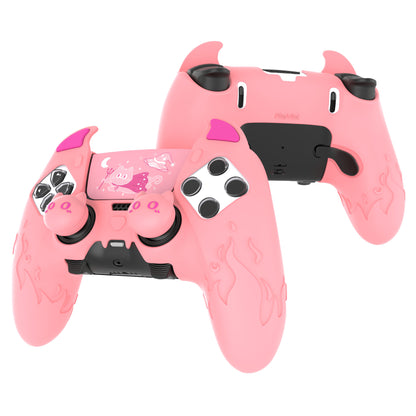 PlayVital キュートデーモン シリコンカバー（タッチパッドステッカー＆サムグリップキャップ付き）PS5 Edge コントローラー用【ピンク】