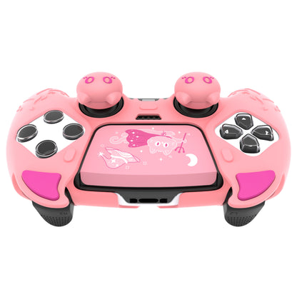 PlayVital キュートデーモン シリコンカバー（タッチパッドステッカー＆サムグリップキャップ付き）PS5 Edge コントローラー用【ピンク】
