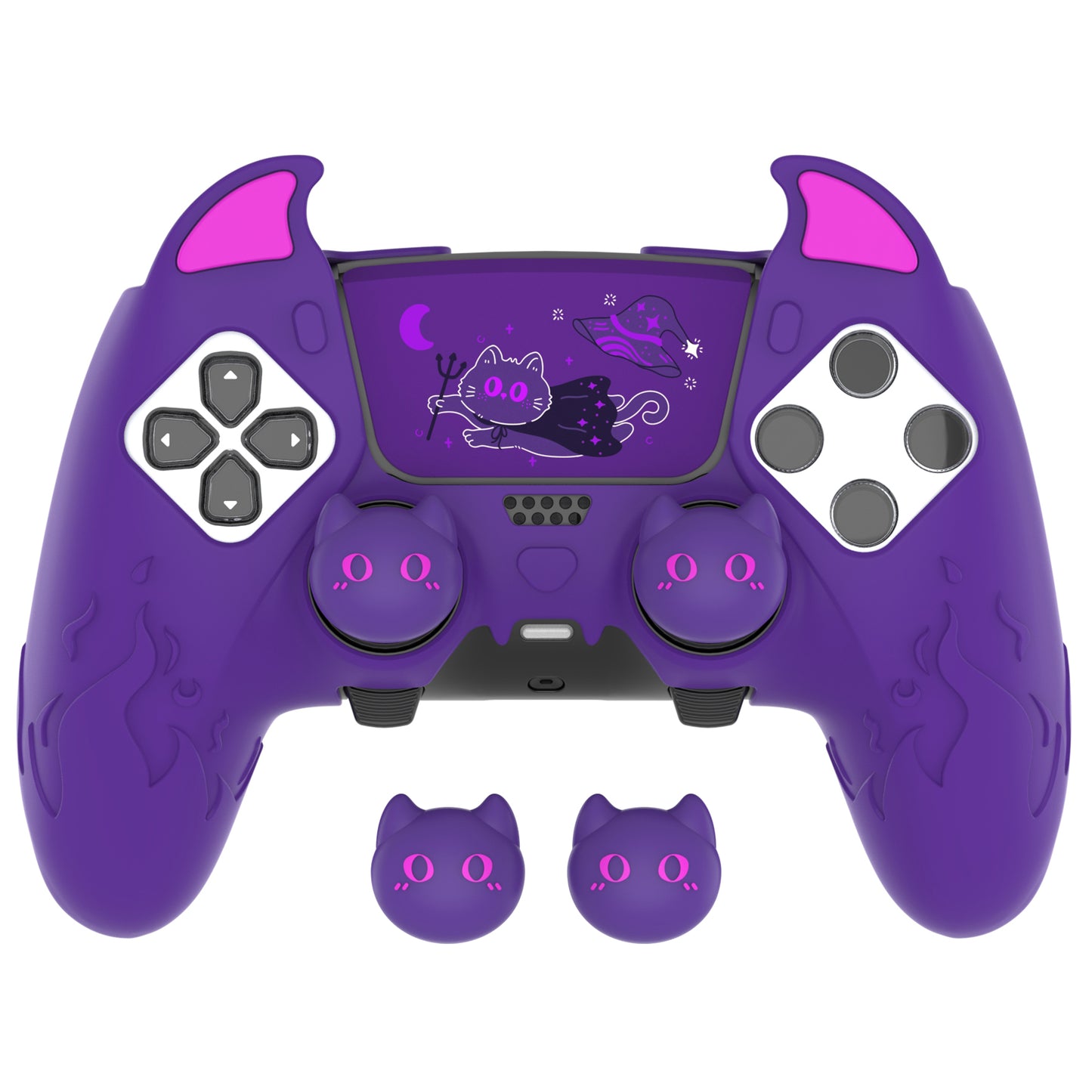 PlayVital キュートデーモン シリコンカバー（タッチパッドステッカー＆サムグリップキャップ付き）PS5 Edge コントローラー用【パープル】