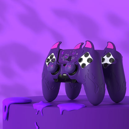 PlayVital キュートデーモン シリコンカバー（タッチパッドステッカー＆サムグリップキャップ付き）PS5 Edge コントローラー用【パープル】