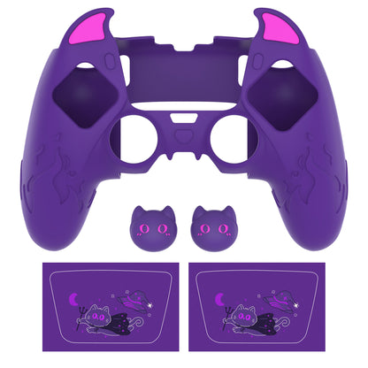PlayVital キュートデーモン シリコンカバー（タッチパッドステッカー＆サムグリップキャップ付き）PS5 Edge コントローラー用【パープル】