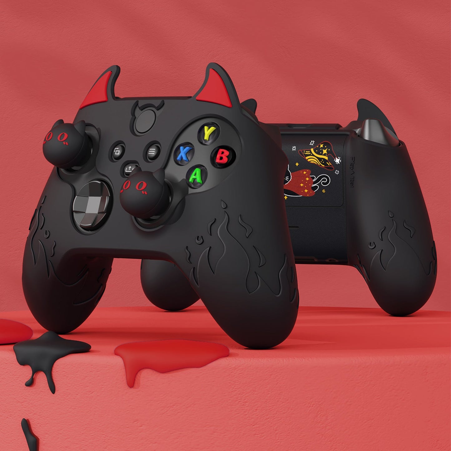 PlayVital Cute Demon Silicone Cover with Thumb Grip Caps for Xbox Series X/S Controller & Xbox Core Wireless Controller - Black - PUKX3P001 PlayVital